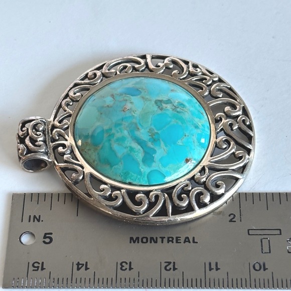 Barse Sterling Silver Turquoise Pendant Large Round Statement 2" Medallion - Picture 9 of 10